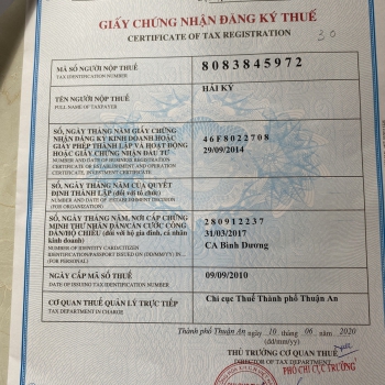 GIẤY CHỨNG NHẬN ĐĂNG KÝ THUẾ